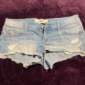 Hollister Women's Distressed Light Blue Jean Shorts
